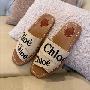 Beige Chloé Woody Flat Mule Sandals